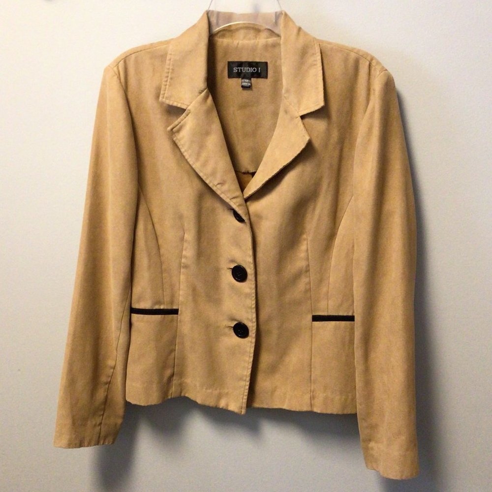 Studio I - Tan suede feel blazer jacket - Picture 5 of 9